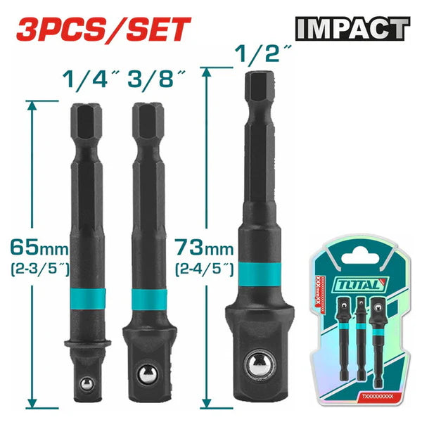TOTAL TAC273651 3pc Socket Adapter Set 1/4" Hex to 1/2" Total